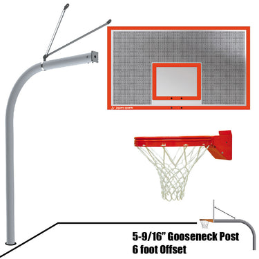 Basketball System - Gooseneck (5-9/16 in. Pole with 6 ft. Offset) - 72 in. Perforated Aluminum Backboard - Playground Breakaway Goal